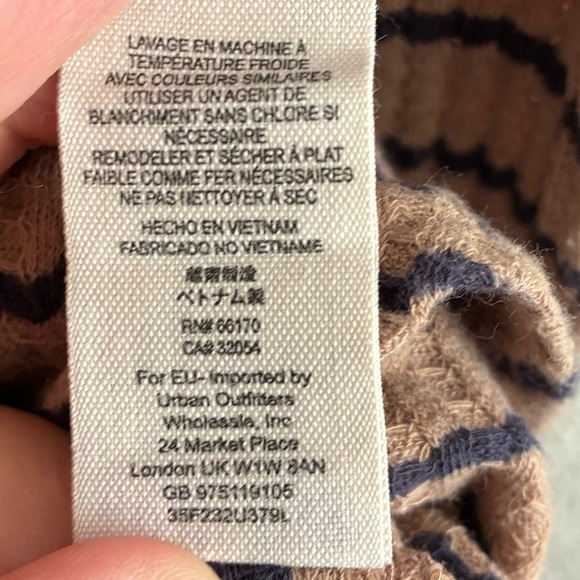 We The Free Auntie Em Brown and Black Striped Fringe Neck Peplum Sweater Top S - Picture 9 of 10